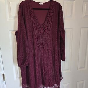 Lace,  long sleeve,  burgundy dress